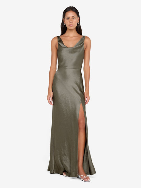 AUSTEN COWL NECK MAXI DRESS - DK WILLOW