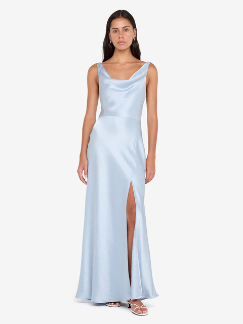 AUSTEN COWL NECK MAXI DRESS - DUSTY BLUE