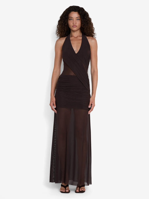 DEIJA HALTER MAXI DRESS - DARK CHOCOLATE