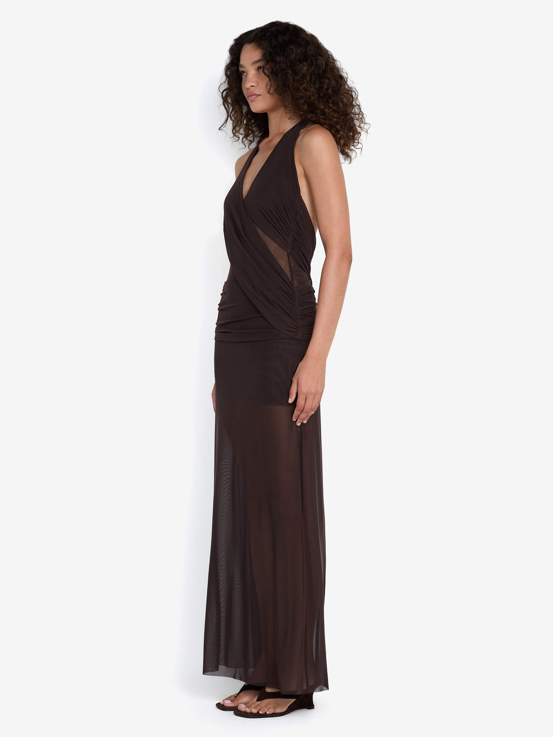 DEIJA HALTER MAXI DRESS - DARK CHOCOLATE