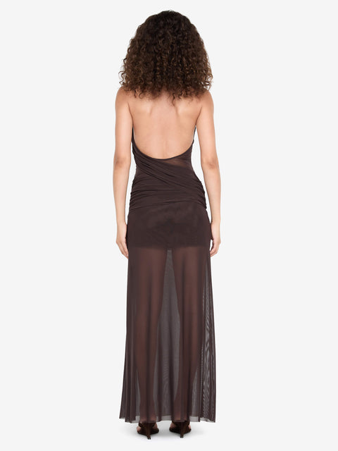 DEIJA HALTER MAXI DRESS - DARK CHOCOLATE