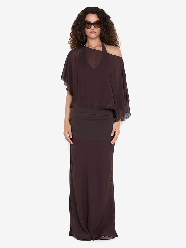 DELILAH OVERLAY MAXI DRESS - DARK CHOCOLATE