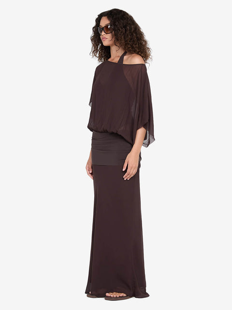 DELILAH OVERLAY MAXI DRESS - DARK CHOCOLATE