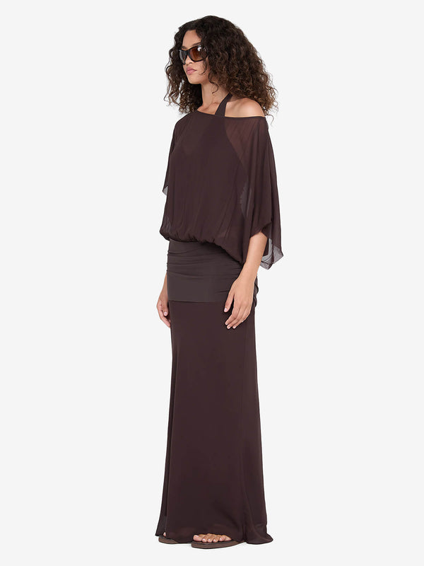 DELILAH OVERLAY MAXI DRESS - DARK CHOCOLATE