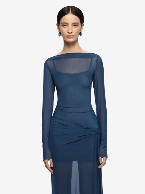 MARABOU LONG SLEEVE MAXI DRESS - PETROL