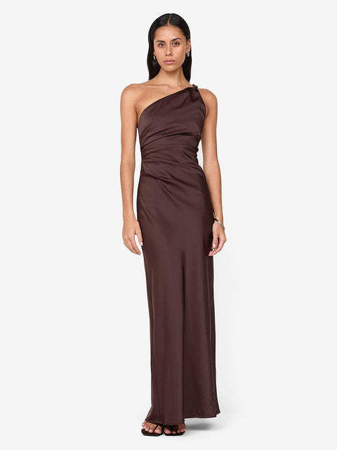 LUNETTA ASYM DRESS - DARK CHOCOLATE