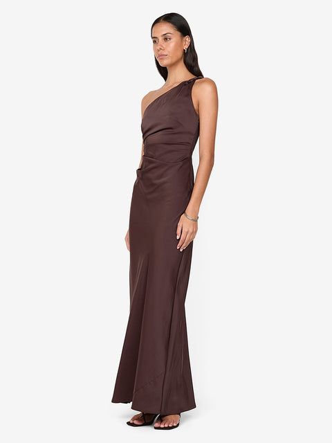 LUNETTA ASYM DRESS - DARK CHOCOLATE