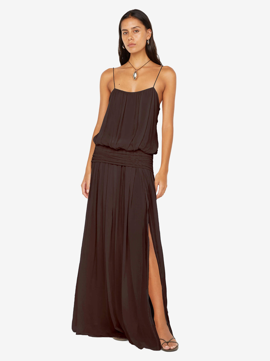 CAMILLE BLOUSON DRESS - DARK CHOCOLATE