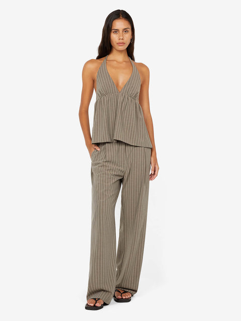 JONNI HALTER TOP - CHARCOAL STRIPE