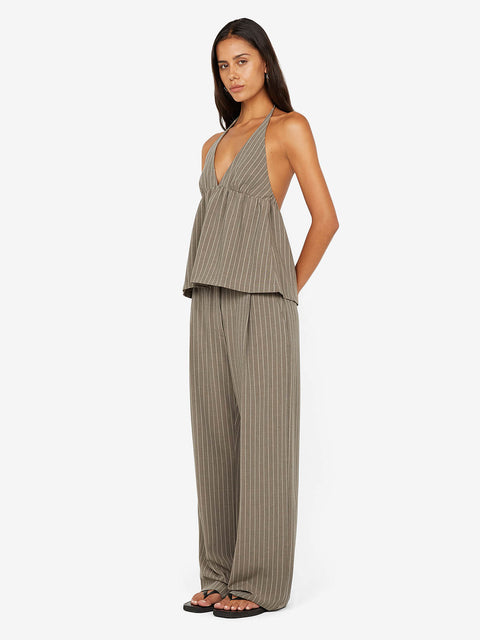 JONNI HALTER TOP - CHARCOAL STRIPE