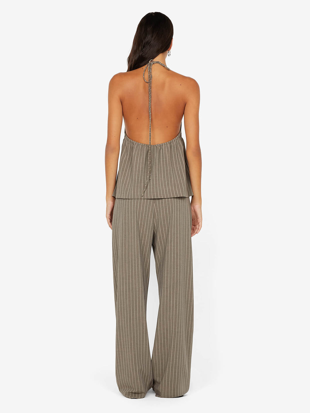 JONNI HALTER TOP - CHARCOAL STRIPE