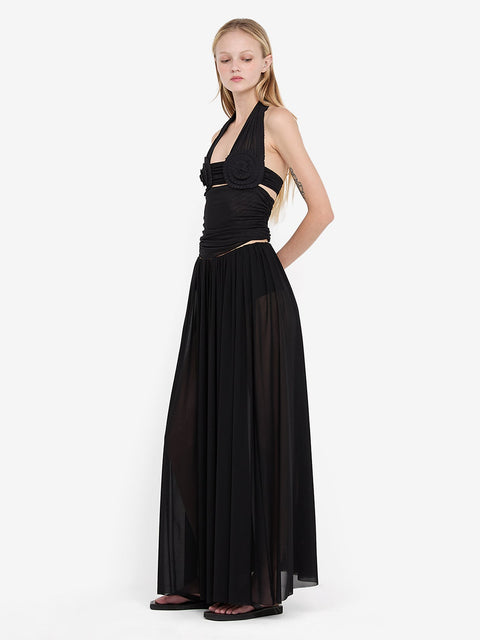 DANTE SPIRAL HALTER TOP - BLACK