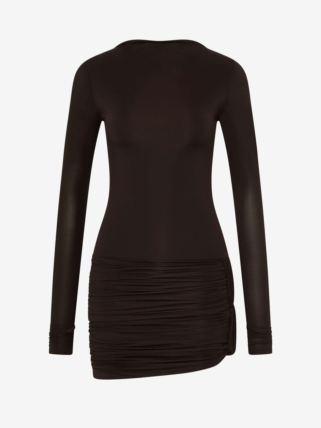ANDREA LONG SLEEVE MINI DRESS  - DARK CHOCOLATE