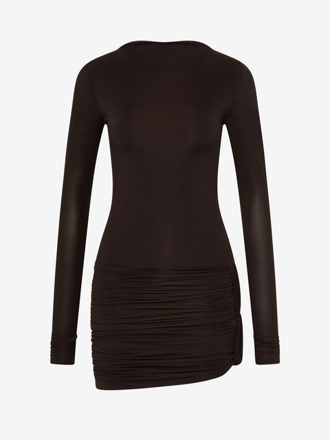 ANDREA LONG SLEEVE MINI DRESS  - DARK CHOCOLATE