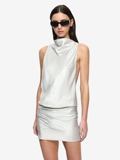 JUNA HIGH NECK MINI DRESS - SILVER