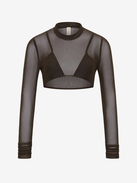 ALYNA LAYERED CROP TOP - BITTER CHOC/BLACK