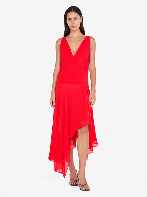 RHONE WRAP ASYM DRESS - CHILLI