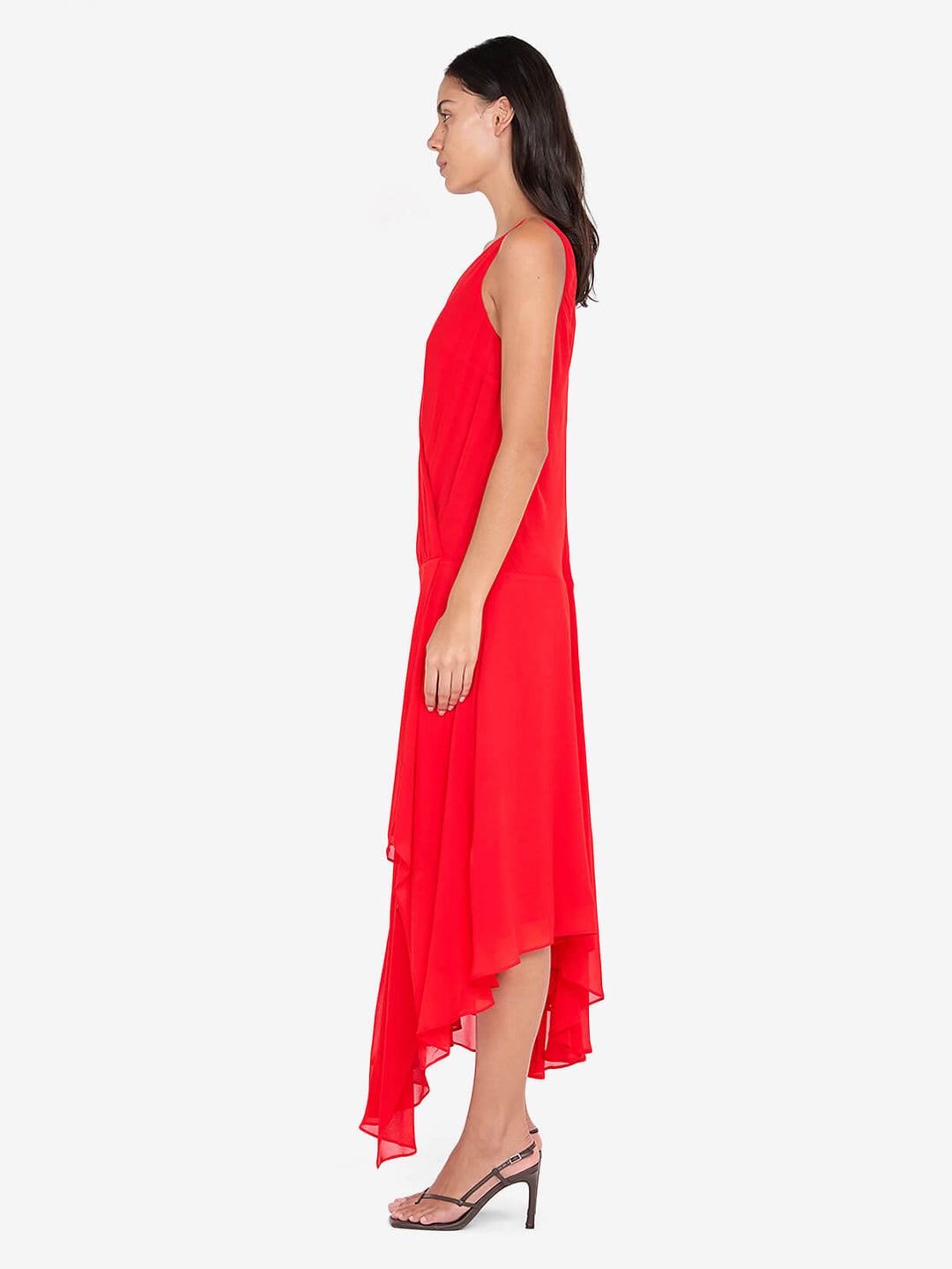 RHONE WRAP ASYM DRESS - CHILLI