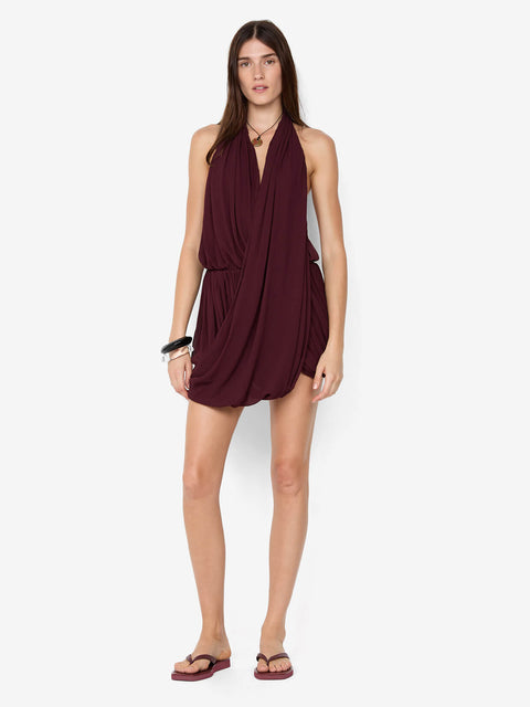 ROCHELLE DRAPE MINI DRESS - PLUM