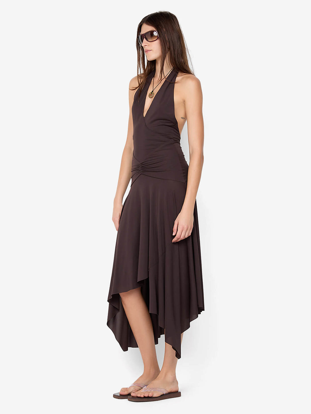 NESSIE HALTER DRESS - DARK CHOCOLATE