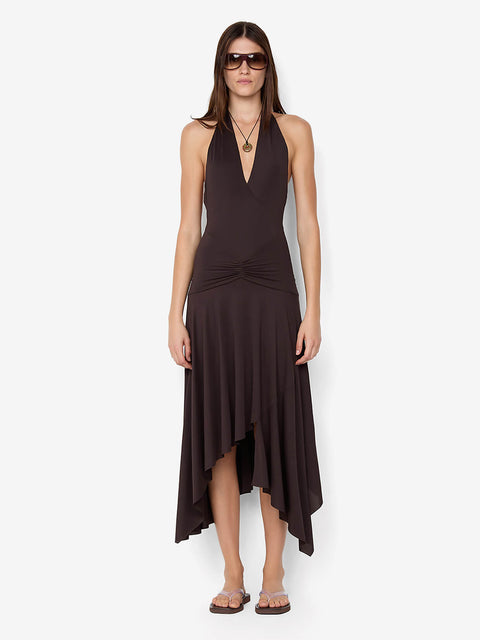 NESSIE HALTER DRESS - DARK CHOCOLATE