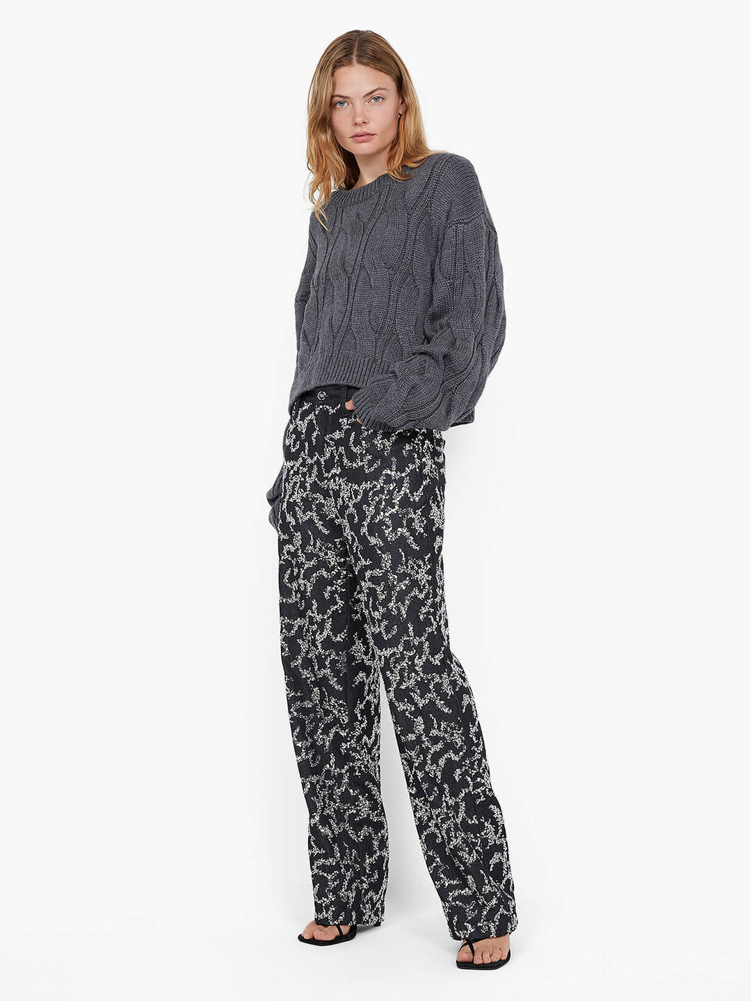 KINSLEY SEQUIN PANT - CHARCOAL SILVER