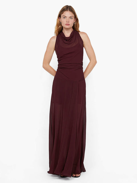 ROCHELLE HIGH NECK DRESS - PLUM