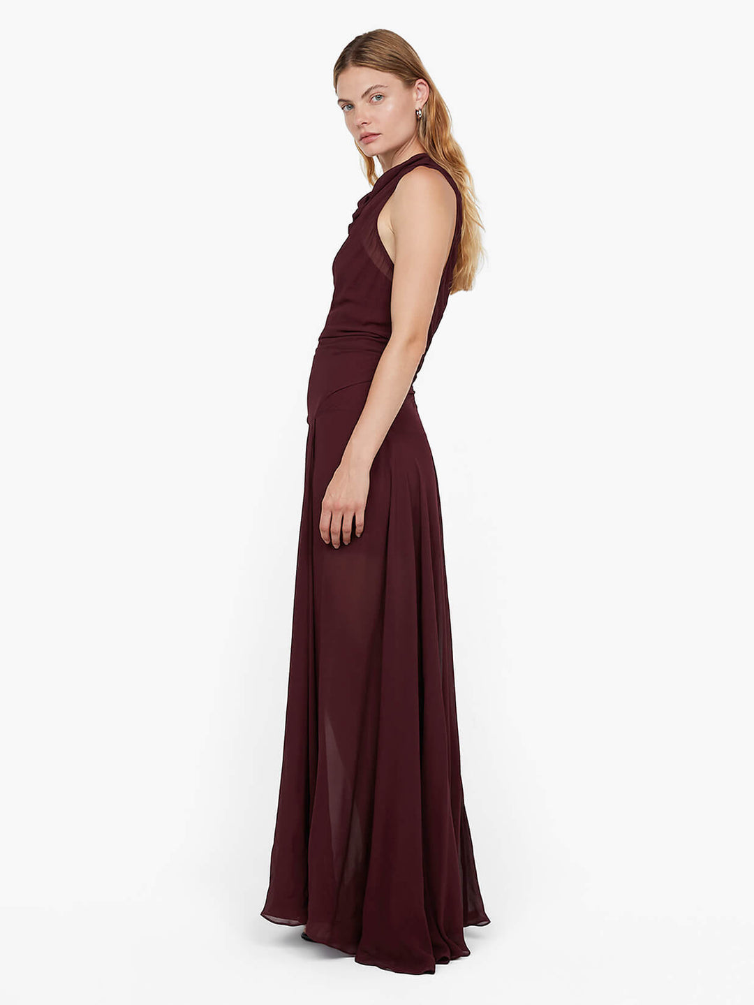 ROCHELLE HIGH NECK DRESS - PLUM