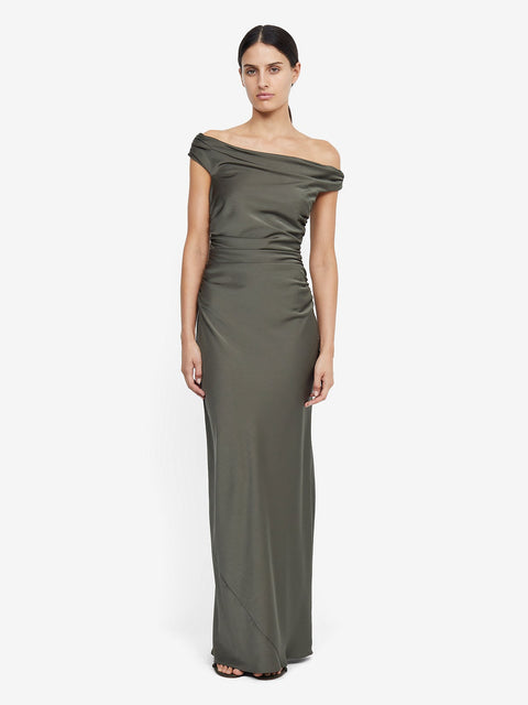 Eternity Off Shoulder Maxi Bridesmaid Formal Dress in Dark Willow by Bec + Bridge