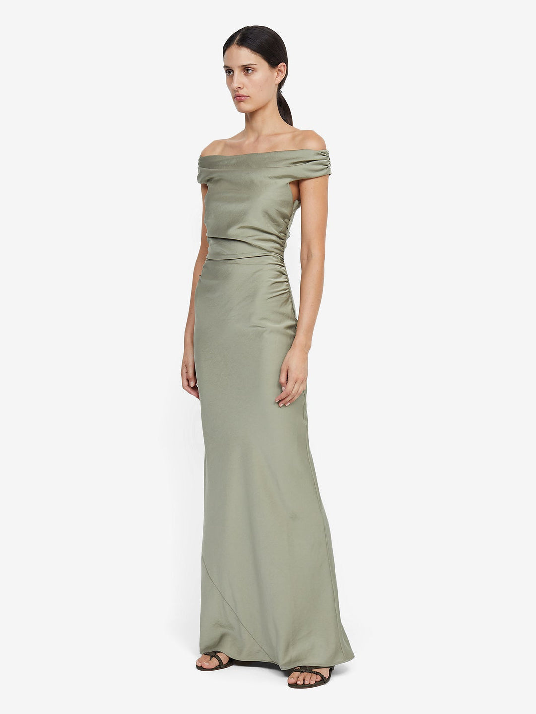Eternity Off Shoulder Bridesmaid Maxi Dress in Sage by Bec + Bridge