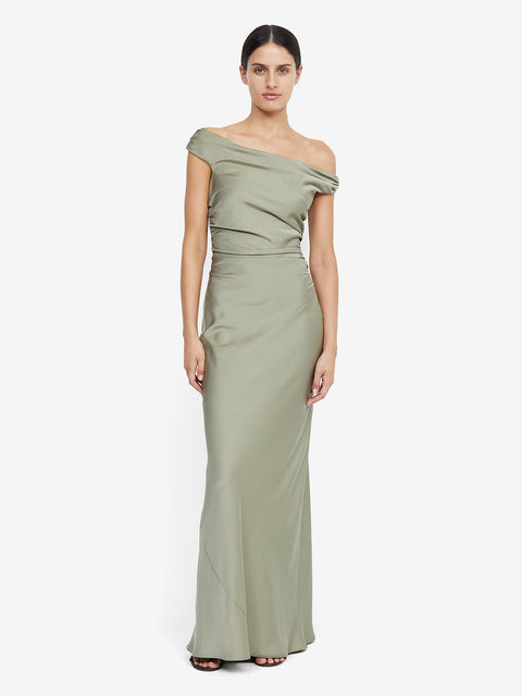 Eternity Off Shoulder Bridesmaid Maxi Dress in Sage by Bec + Bridge