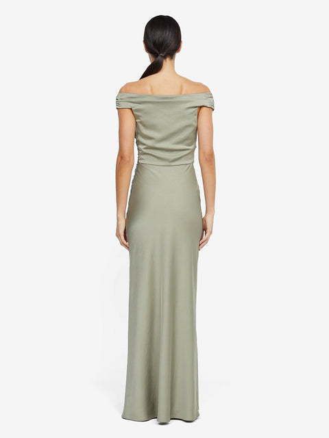 Eternity Off Shoulder Bridesmaid Maxi Dress in Sage by Bec + Bridge