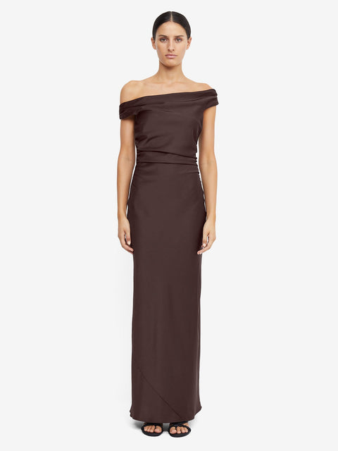 ETERNITY OFF SHOULDER MAXI - DARK CHOCOLATE
