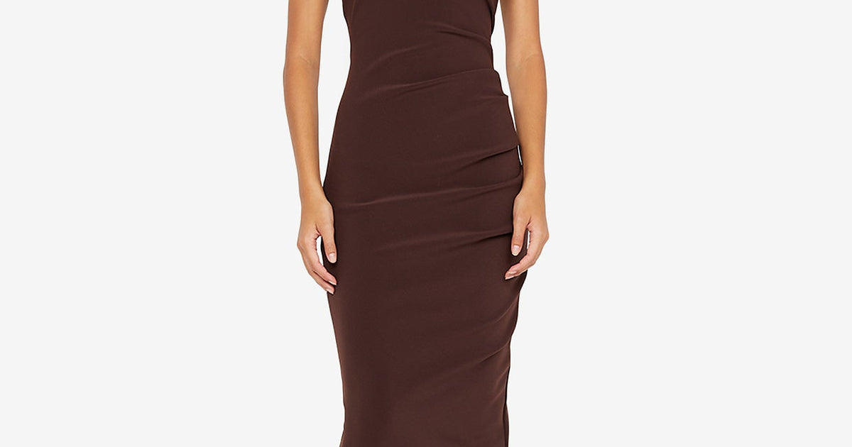 knee length dresses for ladies Bec + Bridge Karina Tuck Midi Dress in Brown main image 1