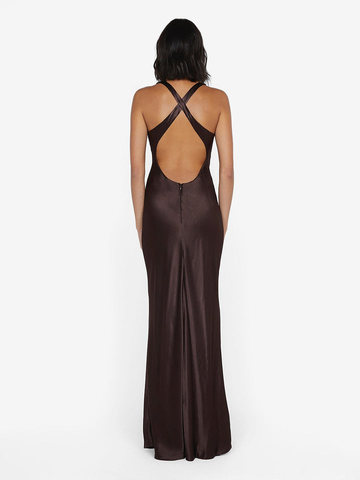 MAXINA CROSSOVER DRESS - DARK CHOCOLATE - BEC + BRIDGE