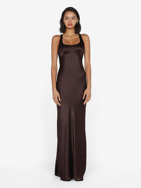 MAXINA CROSSOVER DRESS - DARK CHOCOLATE