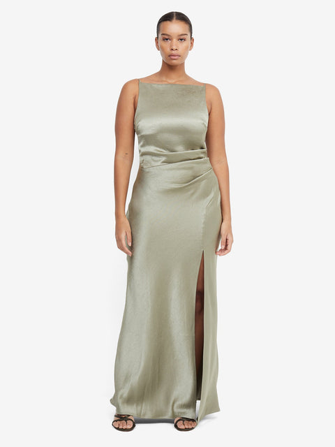 bec and bridge green silk dress Moon Dance Strapless Dress in Dark Willow