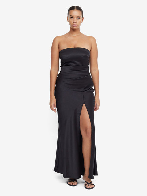 The Dreamer Strapless Bridesmaid Maxi Dress with Split in Black by Bec + Bridge