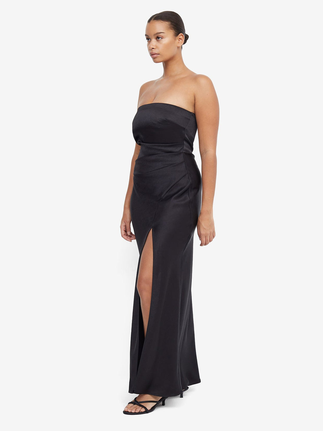 The Dreamer Strapless Bridesmaid Maxi Dress with Split in Black by Bec + Bridge