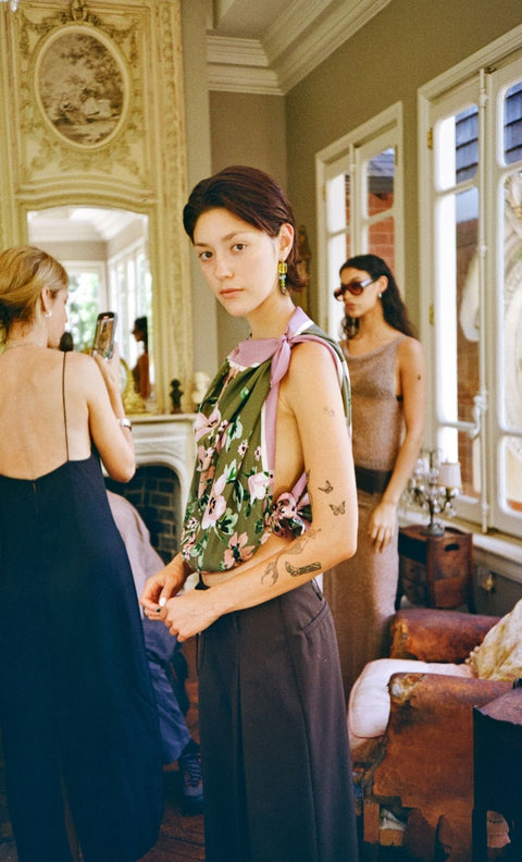 CAMELIA SCARF - CREAM GARDENIA FLORAL