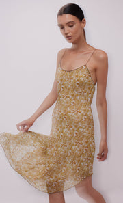 FLORENTINE ASYM MIDI DRESS - GOLDEN BLURRED FLORAL