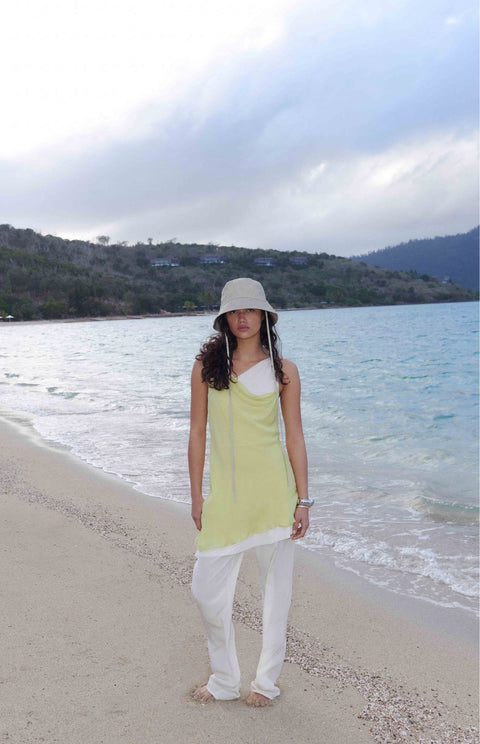 JEHNAYA ASYM MINI DRESS - CITRUS/BUTTER CREAM