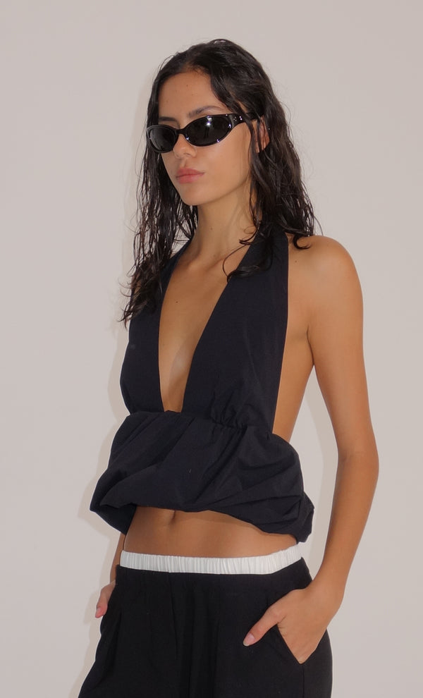 APOLLINE HALTER TOP - BLACK