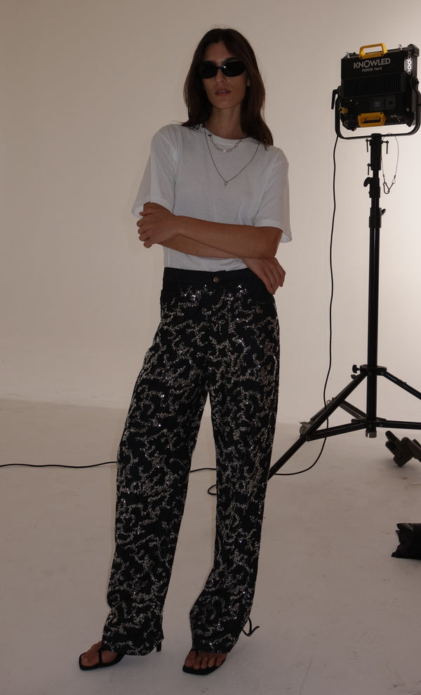 KINSLEY SEQUIN PANT - CHARCOAL SILVER