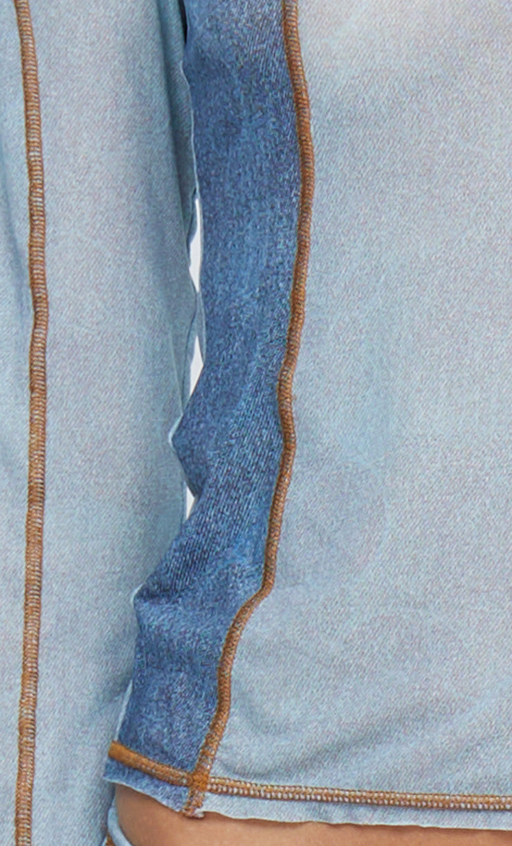 HAYDEN LONG SLEEVE TOP - SPLICED DENIM