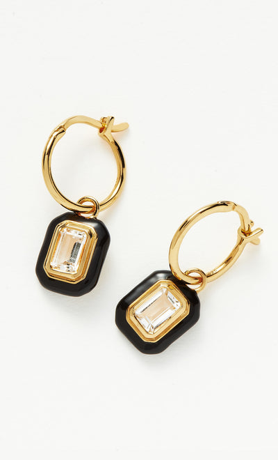 BLACK STONE & ENAMEL CHARM HOOPS - GOLD