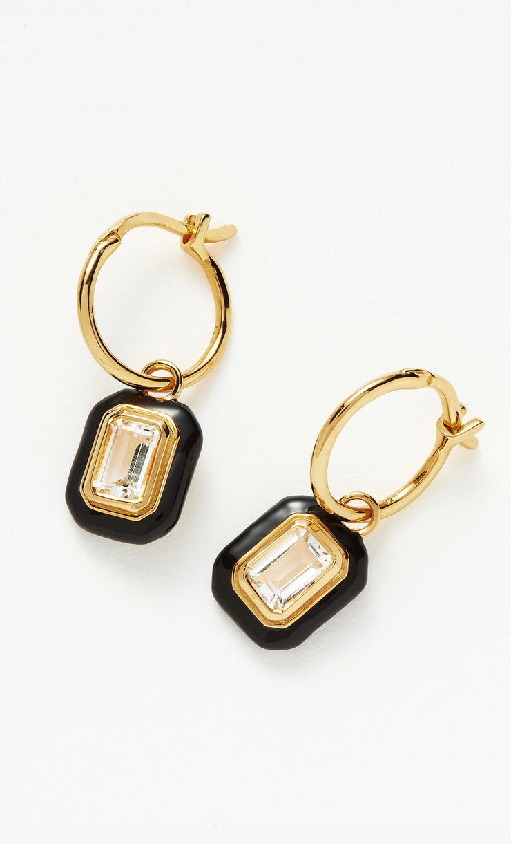 BLACK STONE & ENAMEL CHARM HOOPS - GOLD