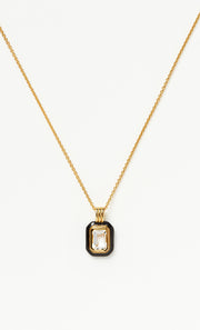 BLACK STONE & ENAMEL PENDANT NECKLACE - GOLD