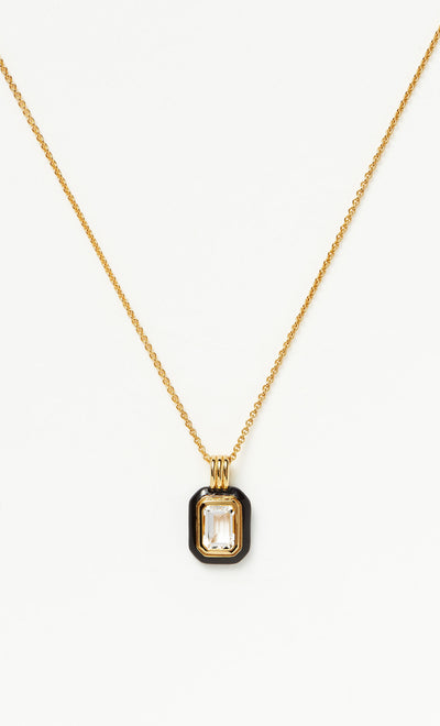 BLACK STONE & ENAMEL PENDANT NECKLACE - GOLD