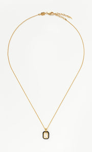 BLACK STONE & ENAMEL PENDANT NECKLACE - GOLD